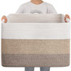 Picture of OIAHOMY 108L Super Large Blanket Basket, 25”x16”x16”(108L) Rectangle Woven Baskets for Storage, Cotton Rope Basket For Living Room, Toy Basket with Handle, Basket for Organizing- Gradient Brown