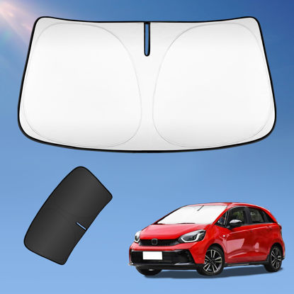 Picture of Sun Shade Sunshade for Honda Fit 2015-2024 Windshield Cover, 2-Layers Sun Shield 240T Silver Coating Sun Visor for Fit EX EXL Sport Engine Foldable Window Shade Blocks UV Rays Car Accessories