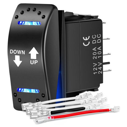 Picture of Nilight Down Up Polarity Reverse Switch DPDT 20A 7PIN Momentary Rocker Switch ON Off ON Switch 12V 24V Toggle Switch Jumper Wires for Control Motor for Hoist, Crane, Linear Actuator