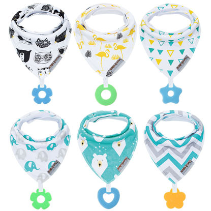 Picture of vuminbox Baby Bandana Drool Bibs 6-Pack and Teething Toys 6-Pack Made with 100% Organic Cotton, Absorbent and Soft Unisex (6-Pack Unisex)