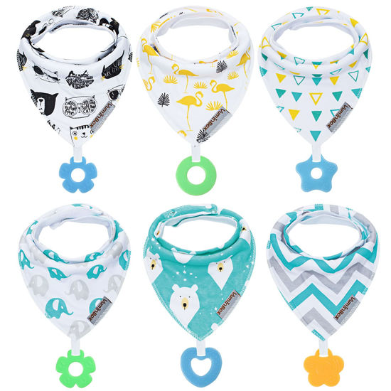 Picture of vuminbox Baby Bandana Drool Bibs 6-Pack and Teething Toys 6-Pack Made with 100% Organic Cotton, Absorbent and Soft Unisex (6-Pack Unisex)