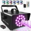 Picture of MOSFiATA Fog Machines, Smoke Machine with 18 RGB LED Lights Effect, 1200W and 6000CFM Fog with 1 Wired Receiver and 2 Wireless Remote Controls, Perfect for Wedding, Halloween, Party and Stage Effect