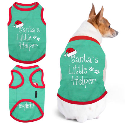 Picture of Parisian Pet Dog Tshirt - Embroidered “Santa’s Little Helper “ Dog Shirt - Lightweight Cotton Dog Christmas Outfit - Sleeveless Christmas Dog Clothes - Dog Shirts for Large Dogs - XL