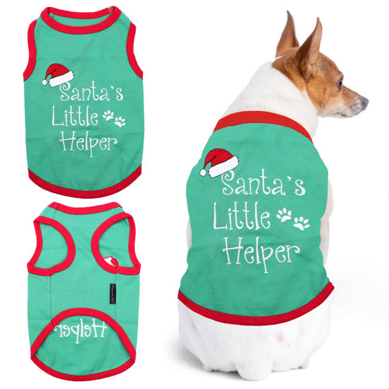 Picture of Parisian Pet Dog Tshirt - Embroidered “Santa’s Little Helper “ Dog Shirt - Lightweight Cotton Dog Christmas Outfit - Sleeveless Christmas Dog Clothes - Dog Shirts for Large Dogs - XL