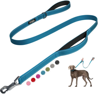 Picture of Fida 4 FT Heavy Duty Dog Leash with 2 Comfortable Padded Handles, Traffic Handle & Advanced Easy Snap Hook, Reflective Walking Lead for Large, Medium & Small Breed Dogs, Blue
