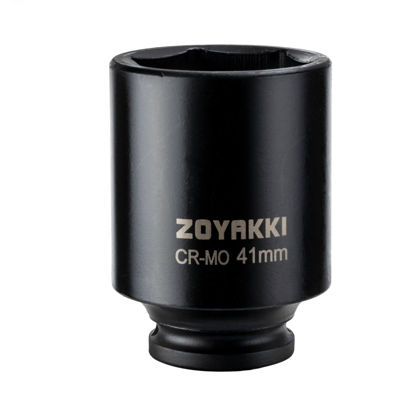 Picture of ZOYAKKI 1/2" Drive x 41 mm Deep 6 PT Impact Socket, CR-MO, 1/2-inch Drive 6 Point Axle Nut Socket for Easy Removal of Axle Shaft Nuts (41MM)