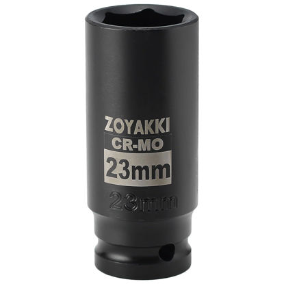 Picture of ZOYAKKI 1/2" Drive x 23 mm Deep 6 PT Impact Socket, CR-MO, 1/2-inch Drive 6 Point Axle Nut Socket for Easy Removal of Axle Shaft Nuts (23MM)