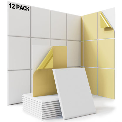 Picture of 12 pack Acoustic Panels With Self-Adhesive, 16"X 12"X 0.4"Sound Proof Foam Panels, High Density Sound Panels, Soundproof Wall Panels for Home Studio Office(RECTANGULA, White)