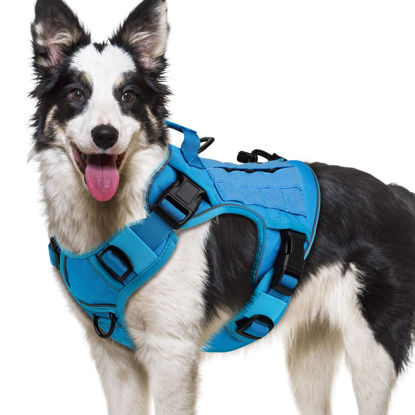 Picture of WINGOIN Blue Tactical Dog Harness for Large Dogs No Pull Adjustable Pet Harness with Handle Reflective K9 Military Service Dog Vest for Walking Hiking Training (XL)