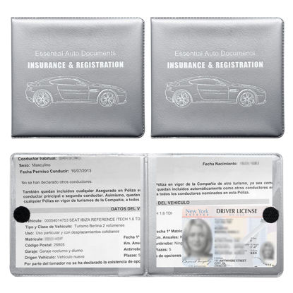Picture of Ziciner Car Registration Insurance Holder, 2Pack Essential Auto Card Document Glove Box Organizer with Velcro Closure, Vehicle Interior Accessories Perfect for Most Car, Truck, SUV (Gray/Big Car)