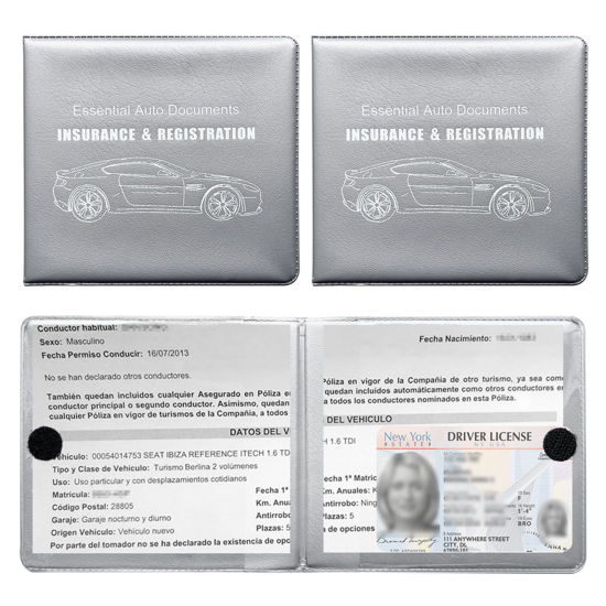 Picture of Ziciner Car Registration Insurance Holder, 2Pack Essential Auto Card Document Glove Box Organizer with Velcro Closure, Vehicle Interior Accessories Perfect for Most Car, Truck, SUV (Gray/Big Car)