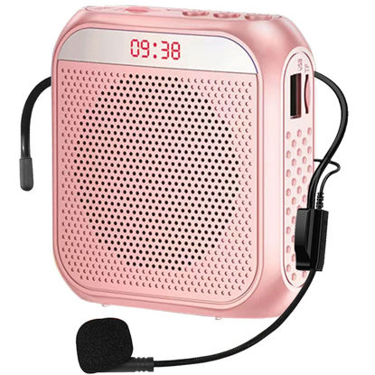 Picture of Portable Voice Amplifier for Teachers, 2200mAh Rechargeable Personal Amplifier Mic PA System Headset Microphone with Speaker for Teachers, Training, Meeting, Tour Guide, Yoga, Classroom (Rose)