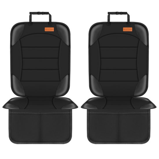 Picture of Siivton Car Seat Protector for Child Seat Cushion for Leather and Fabric Seats, 2 Mesh Pockets, Non-Slip Backing, Carseat Protectors for Vehicles, Baby, Pets (2 Pack)