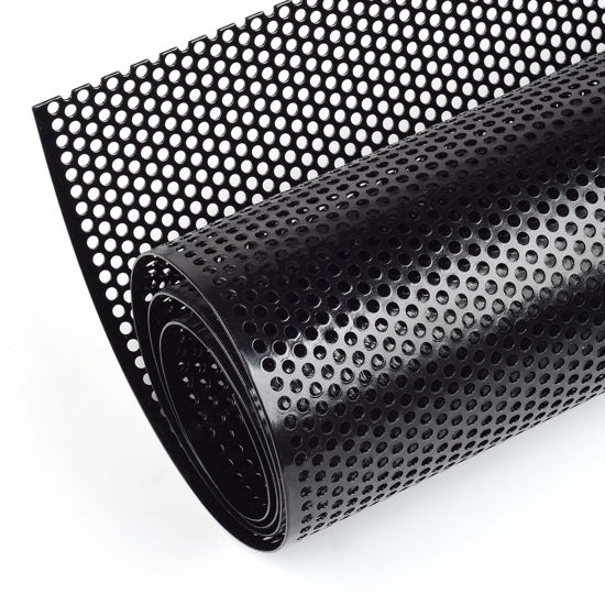Picture of AggAuto Universal 40"x13" Car Grill Mesh - Aluminum Alloy Automotive Grille Insert Bumper Perforated Metal Sheet Round Hole 4mm, One of the Most Multifunctional Shape Grids 100x33cm Black