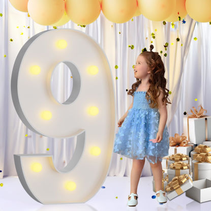Picture of imprsv 3FT Light Up Numbers Letters, Marquee Numbers for 19th Birthday Decorations Anniversary Party Decor, Mosaic Numbers for Balloons Numbers 9, Pre-Cut Foam Board Kit