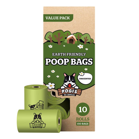 Picture of Pogi’s Dog Poop Bags - 10 Unscented Rolls (150 Doggie Poop Bags) - Leak-Proof Dog Waste Bags - Ultra Thick, Extra Large Poop Bags for Dogs