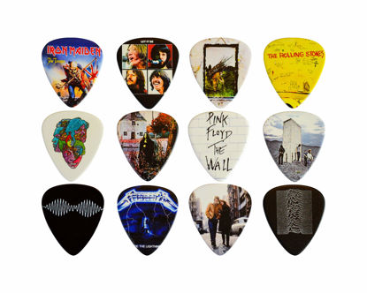 Picture of 12 x Classic Albums Guitar Pick Set Guitar Plectrums For Every Guitarist Double Sided Printing Picks Sized 0.46, 0.71, 0.81, 0.88, 0.96 And 1.2 mm For Electric Guitar, Acoustic Guitar And Bass (Set 2)