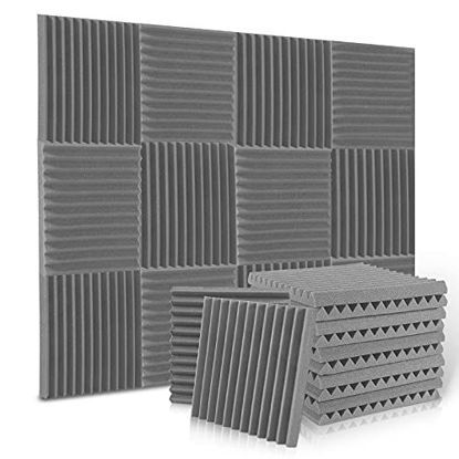 Picture of 12 Pack Acoustic Panels, ALPOWL Acoustic Foam Panels 1" X 12" X 12" Inches, Soundproof Wall Panels with Fire and Sound Insulation Effect, Soundproof Wedges for Studios, Homes, Office (Grey)
