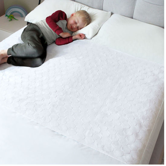 Picture of Hygge Sheets® Potty Training Pee Pads for Kids, Toddlers - 100% Waterproof, Non Slip Bed Wetting Pad for Full Size Beds - Washable, Reusable Mattress & Sheet Protector - White