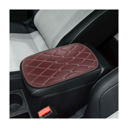 Picture of Auto Center Console Pad, PU Leather Car Center Console Box Cushion, Non Slip Soft Armrest Seat Box Cover, Waterproof Vehicle Armrest Protector for SUV, Truck, Car (Rhombic Lattice Wine Red/Beige)