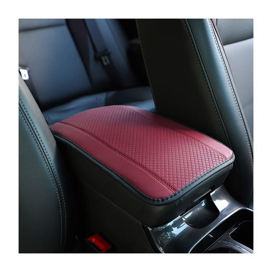 Picture of 8sanlione Car Armrest Storage Box Mat, Fiber Leather Car Center Console Cover, Car Armrest Seat Box Cover Accessories Interior Protection for Most Vehicle, SUV, Truck, Car (Wine Red)