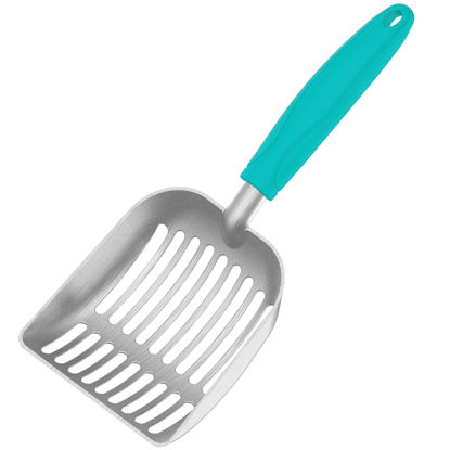 Picture of Frxat Cat Litter Scoop, Aluminum Alloy Sifter, Kitty Scoop, Small Cat Litter Scooper That's Heavy Duty and Sturdy, Durable Cat Pooper Scooper for Efficient Litter Reuse, Aqua Hanld