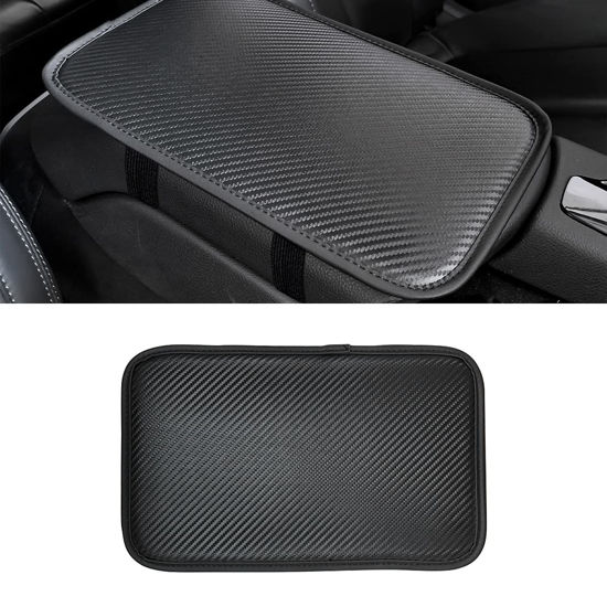 Picture of 8sanlione Leather Center Console Cushion Pad, 11.4"x7.4" Waterproof Armrest Seat Box Cover Fit for Most Cars, Vehicles, SUVs, Comfort, Car Interior Protection Accessories (Black/Carbon Fiber)