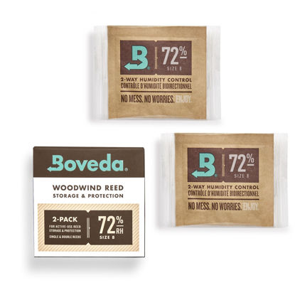 Picture of Boveda 72% Two-Way Humidity Control Packs for Woodwind Reeds - Size 8 - 2 Pack - Moisture Absorbers - Protects Against Drying & Spliting - Individually Wrapped Reed Humidifiers for Day-to-Day Storage