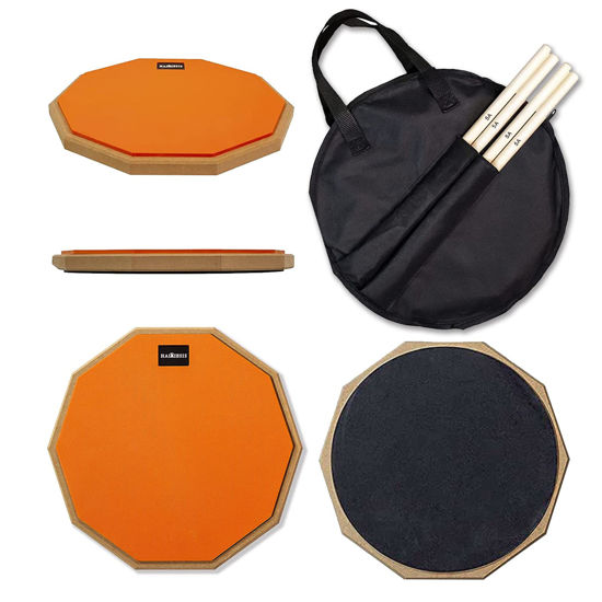Picture of HAIRIESIS Snare Drum Practice Pad,12-Inch Practice Drum Pad,Double Sided Silent Drum Pad and Sticks,Drum Pads Carry Bag