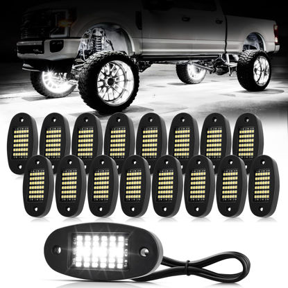 Picture of Hovano 16 Pods White Rock Lights 6000K Pure White 36 LEDs SMD Chips Super Bright Neon Underglow Light IP68 Waterproof for Pickup Trucks SUV UTV ATV RZR Car Boats (White)
