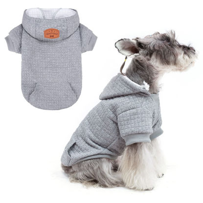 Picture of BEAUTYZOO Small Dog Hoodie Sweater with Pockets, Dog Clothes for Small Medium Dogs Boy Girl, Waffle-like Laminated Cotton Pet Coats with Hat and Leash Hole, All Weather Coat for Puppy Doggie Chihuahua