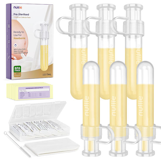 Picture of Nuliie Colostrum Collector Kit 7ml/6pcs, Leakproof, Reusable Breast Milk Collector, Heat & Freezer Resistant, BPA-Free, With Cotton Cloth Wipe, Storage Case, Cleaning Brush - Ready-to-Use for Newborns