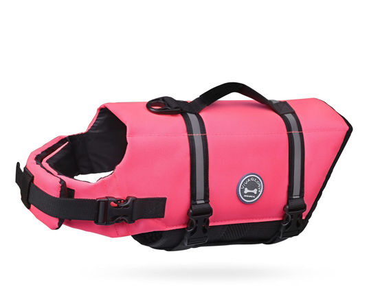 Picture of VIVAGLORY Ripstop Dog Life Jacket for Small Medium Large Dogs Boating, Swimming Vest for Dogs with Enhanced Visibility & Buoyancy, Bright Pink