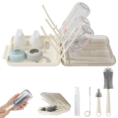 Picture of 6 in 1 Baby Bottle Brush Set,Bottle Cleaner Brush Kit with Silicone Bottle Brush,Drying Rack,Nipple Brush,Straw Brush,Soap Dispenser&Storage Box,Portable Baby Essentials for Home&Travel (White)