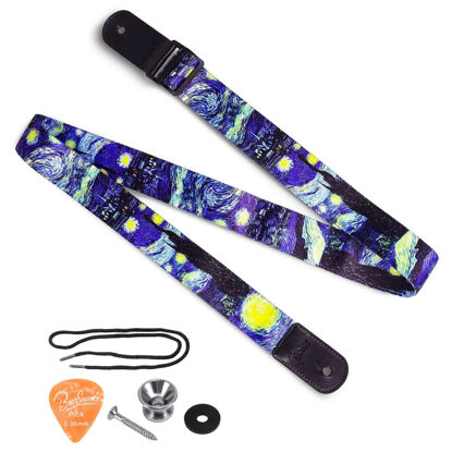 Picture of Van Gogh"Starry Night" Ukulele Strap & Leather Ends Shoulder Strap for Soprano Concert Tenor and Baritone Ukulele (Uke-Starry Night)