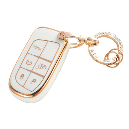 Picture of RUABIBAN Key Fob Cover Compatible with Jeep, Soft TPU Key Case Protection Shell Fit for Jeep Grand Cherokee Renegade Wrangler Patriot Grand Commander Smart Key Holder