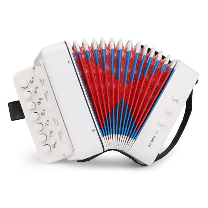 Picture of Button Accordion 10 Keys Control Accordion include 3 Air Valve Easy to Play Lightweight Environmentally-friendly Kid Instrument for Early Childhood Development (White)