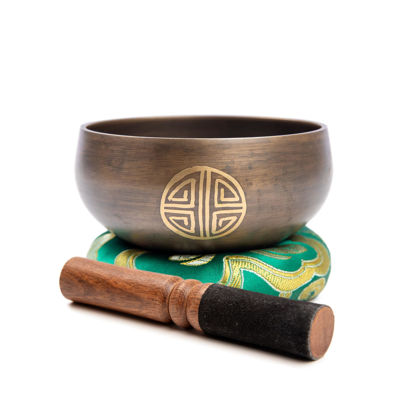 Picture of Tibetan Singing Bowl Set Bronze - Master Healing Grade - Authentic Handcrafted Sound Bowl by Himalayan Bazaar (Black and Red)