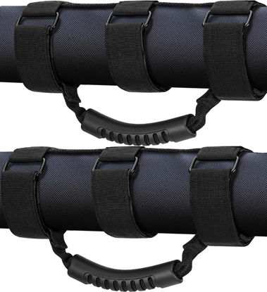 Picture of moveland 2 Pack Grab Handle Set Compatible with Jeep Wrangler TJ YJ JK, Easy-to-Fit 3 Straps Design for 1955-2023 Models (Black)