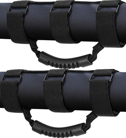 Picture of moveland 2 Pack Grab Handle Set Compatible with Jeep Wrangler TJ YJ JK, Easy-to-Fit 3 Straps Design for 1955-2023 Models (Black)