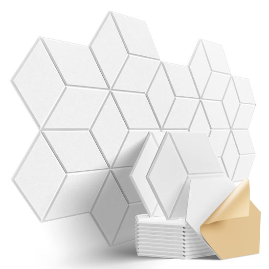 Picture of Dailycooper 12 Pack Self-adhesive Acoustic Panels 12" X 10" X 0.4" - Sound Proof Foam Panels with High Density, Stylish Y-Lined Design, Flame Resistant, Absorb Noise and Eliminate Echoes(White)