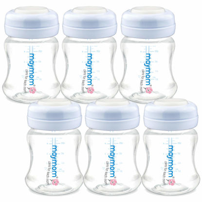 Picture of Maymom Wide-Mouth Milk Storage Collection Bottle with SureSeal Sealing Disk; Compatible with Spectra/Motif Luna/Ameda MYA/Bellababy Pumps. Can Replace Spectra S1 S2 Bottles, 6 pc (4.7Oz/140mL, 6pc)