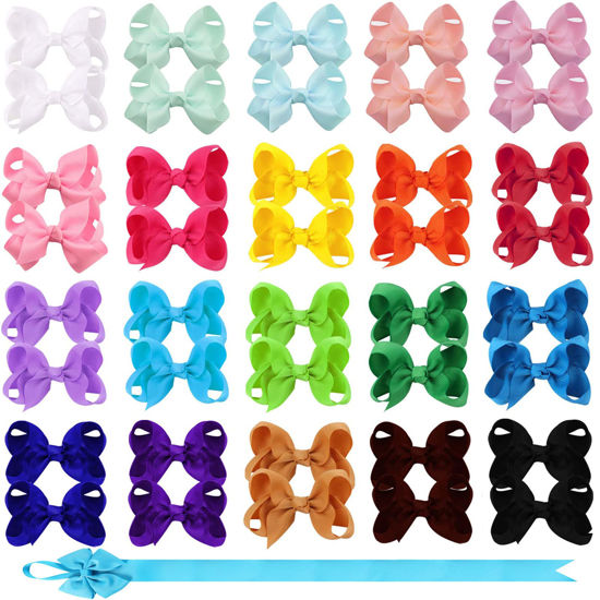 Picture of OAOLEER Hair Bow Clip, 20 Colors 3 Inch Grosgrain Ribbon Bows Hair Alligator Clips Hair Barrettes Hair Accessories for Girls Toddler Infants Kids Teens Children