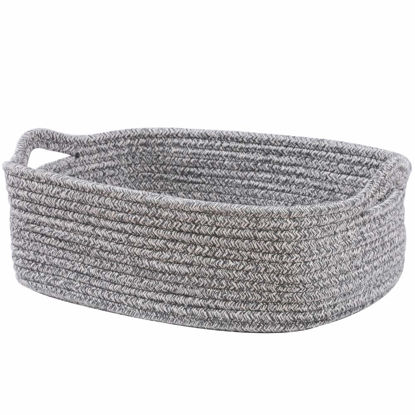 Picture of Woven Cotton Rope Storage Basket, Cube Changing Table Organizer for Closet Towels, Baby Nursery Bin, Small Dog Cat Toy Box, Gift Baskets empty (14.5"x 11"x 5") by CIKI HOME