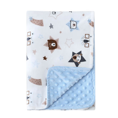 Picture of DaysU Silky Micro Soft Plush Baby Blankets for Girls with Print Animal Pattern and Soothing Raised Dots, Double Layer Bed Throws for Baby Crib, Bear, Blue, 30x40 Inches