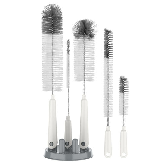 Picture of MR.SIGA 5 Pack Bottle Brush Cleaning Set with Storage Holder, Cleaning Brushes for Long Narrow Neck Bottles, Water Bottles, Baby Bottles, Tumblers, Drinking Glasses, Strews