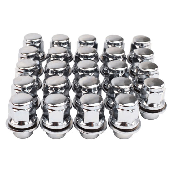 Picture of M12x1.5 Lug Nuts with Mag Flat Seat 24 pcs 13/16" 21mm Hex 1.46x1.18 Chrome Wheel Lug Nut Compatible with Tacoma 4Runner FJ Cruiser Corolla