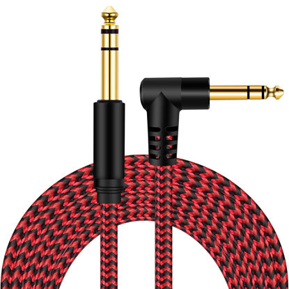 Picture of belipro 1/4 Inch TRS Instrument Cable 50Ft, 6.35mm TRS to 6.35mm TRS Stereo Audio Cable Male to Male Right-Angle-to-Straight for Electric Guitar, Bass, Keyboard,Mixer,Amplifier,Speaker,Equalizer.…red