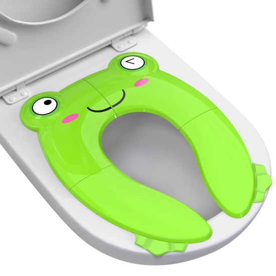 Picture of Portable Potty Seat for Toddler Travel - Foldable Non-Slip Potty Training Toilet Seat Cover for Boys Girls, Baby Kids with Drawstring Bag (Green Frog)