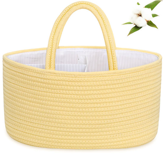 Picture of ABenkle Baby Diaper Caddy, Nursery Storage Bin and Car Organizer for Diapers Wipes, Cotton Rope Basket Changing Table Caddy